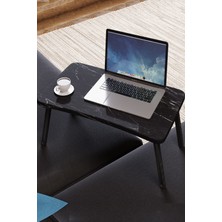 1001 Renkli Laptop Sehpası Katlanabilir Yatak Koltuk Üstü Kahvaltı Bilgisayar Sehpası (Siyah Mermer)