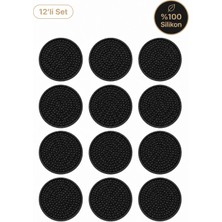 1001 12 Adet Silikon Bardak Altlığı, Bardak ALTLIĞI,%100 Silikon Bardak Altlığı Siyah