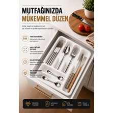 1001 6 Bölmeli Çekmece Içi Kaşıklık, Plastik Çatal Bıçak Organizeri, Mutfak Düzenleyici Beyaz
