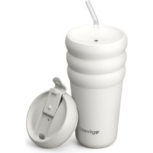 1001 3 Bubble Two-Cap Straw Tumbler Çelik Termos 600 Mililitre White Stone ST-249