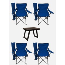 1001 Katlanabilir 4 Adet Mavi Kamp Sandalyesi ve 50X40 cm Plastik Masa Seti