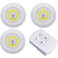 1001 Kablosuz LED Dokunmatik Işık Seti (3’lü), Uzaktan Kumandalı, Beyaz Işık, Ayarlanabilir Parla