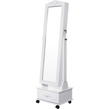 1001 Tekerlekli ve LED Aydınlatmalı Kilitlenebilir Mücevher Dolabı, Beyaz, JBC61W