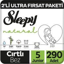 1001 Natural 2'li Ultra Fırsat Paketi Bebek Bezi 5 Numara Junior 290 Adet, 8682241215232-5