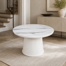 Ganni Home Angel Orta Sehpa Beyaz Mermer – Beyaz, Gold Detaylı Yuvarlak ve Şık Tasarım