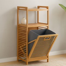 Ulu İthalat 2 Katlı Bambu Çamaşır Sepeti Önden Çek-Aç Organizer 40X35X95 cm