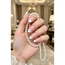 Easy Beauty French Kısa Badem Inci Tozu Hailey Xsmall Beden 10 Adet Takma Tırnak Seti FS02