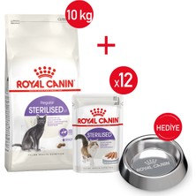 Royal Canin Sterilised37 - Kuru Kedi Maması 10 kg + Yaş Mama 12x85 gr + Çelik