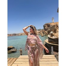 Elias Studios Kadın Batik Desenli Beachwear Kimono Bluz Bağlamalı Pareo Etek Takım 36-38-40