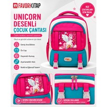 Favori Kitap Unicorn Desenli Çocuk Sırt Çantası - Pembe Turkuaz