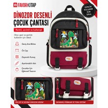 Favori Kitap Dinozor Desenli Çocuk Sırt Çantası - Siyah Bordo