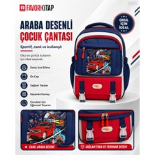 Favori Kitap Araba Desenli Çocuk Sırt Çantası - Lacivert Kırmızı