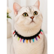 Neholia El Örgüsü Kedi Tasması Renkli Sarkıtlı Siyah El Yapımı Bağlamalı Kedi Boyun Aksesuarı