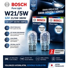Bosch Pure Light W21/5W T20 12V 21/5W Çift Devre Ampul Park Stop Fren Sinyal Ampulü 2 Adet