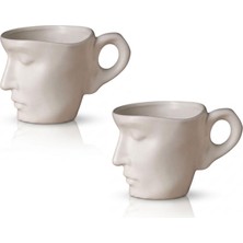 Frefly Store Arvale Lea Seramik Kahve Kupası 260 ml - Estetik Yüz Formlu Minimal Tasarım (2, Beyaz)