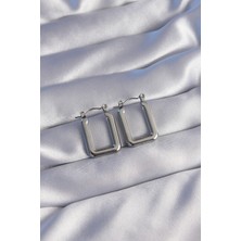 Oghamay 316L Çelik Gümüş Renk Dikdörtgen Model Küpe