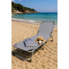 Bysay Large Katlanır Şezlong, Metal Iskelet, Kumaş, 65X191X27 Cm, Gri, Plaj Deniz Kamp Bahçe Ku
