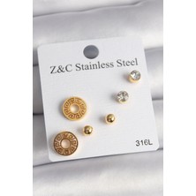 Oghamay 316L Çelik Gold Renk Zirkon Taşı Labirent Model Kadın Küpe Seti