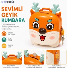 Shopfocus Sevimli Geyik Figürlü Kilitli Anahtarlı Kumbara Taşıma Sapı Özel Şeffaf Kutulu Hediyelik Çocuklar Için