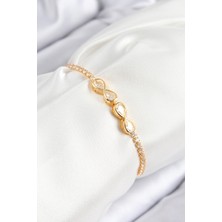 Oghamay Pirinç Zirkon Taşlı Sonsuzluk Model Gold Renk Asansörlü Kadın Bileklik