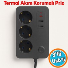 Çocuk Akım Korumalı Topraklı Golyat Grup Şarj Fiş Priz 3 Prizli 3 USB Girişli 2 Metre Uzatma
