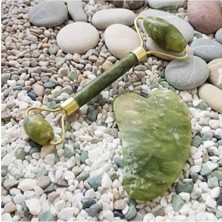 Yeşim Doğal Taş Face Roller + Gua Sha Yüz Masaj Taşı 2'li Set