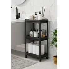 Evonita 3 Katlı Banyo Raf Ünitesi (Peggy) Siyah Banyo Düzenleyici Şampuanlık Havluluk Dolap ( Siyah)