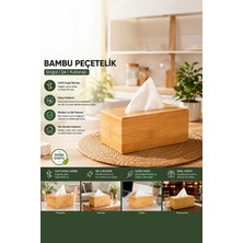 Porsima 0006 Bambu Peçetelik Ahşap Dekoratif Peçetelik Masaüstü Peçetelik Peçete Düzenleyici Peçete Kutusu