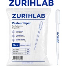 Zurihlab Zurıhlab Plastik Pastör Pipeti Non-Steril Plastik Damlalık 0,5-3 ml - 500 Adetlik Paket