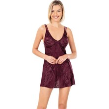 Aria's Closet Dantel Işlemeli Bordo Jakarlı Gecelik