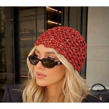 Lapka Design Kremit Renk Gold Pullu El Örgüsü Saç Bonesi