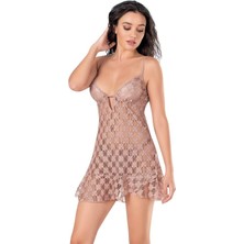 Aria's Closet Dantel Işlemeli Vizon Kısa Tül Gecelik