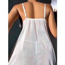 Aria's Closet Arias Closet Beyaz Dantel Işlemeli Önden Bağlamalı Fantezi Şık Tül Gecelik