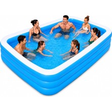 Mega Büyük Boy Şişme Havuz, 3.05 Metre Dikdörtgen Aile Havuzu, 3 Katmanlı Dayanıklı Pvc Uv G