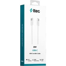 Ttec Usb-C - Usb-C 100CM 60W Pd Örgü Hızlı Şarj ve Data Kablosu Beyaz 2DK54B - Lyon Tech