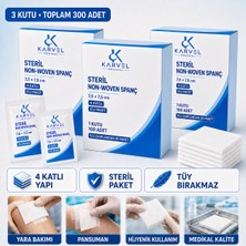 Karvel Medikal Steril Non Woven Spanc 7,5x7,5 cm 4 Katlı Steril 5’li Zarflardan 20 Paket 3 Kutu (300 Adet)