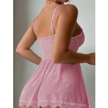Aria's Closet Arias Closet Özel Tasarım Pembe Dantel Işlemeli Tül Fantezi Gecelik