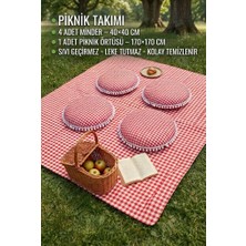 Rona Home Piknik Takımı Seti - Sıvı Geçirmez Piknik Örtüsü & 4 Adet Minder (Leke Tutmaz, Kolay Temizlenir)