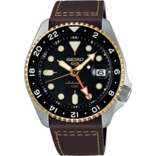 Seiko 5 Sports Gmt SSK036K Erkek Kol Saati Pilli Çelik Kasa 10 ATM Suya Dayanıklı Kahverengi Deri Kordon