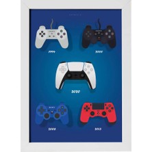 Kaynock Playstation Joystick Poster Tablo, Ps, Gamer, Oyun Poster Tablo, Dijital Tasarım Tablo Beyaz