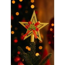 Skygo Revify Yılbaşı Ağacı Yıldızı Gold Kırmızı Kurdelalı Merry Christmas Yazılı Yılbaşı Süsü