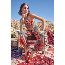 Aria's Closet Arias Closet Etnik Desenli Saten Tulum