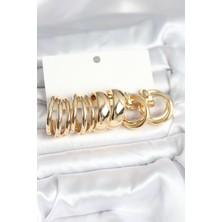 Oghamay Pirinç Gold Renk 3 Çift Vintage Kadın Küpe Seti