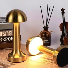 Mantar Masa Lambası, Dokunmatik Kontrol, Type-C USB Şarjlı, Altın Rengi, LED