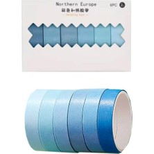 Vintage Washi Tape Bant Yapışkanlı Maskeleme Kağıdı Renkli Bant 6 Lı - Mavi Tonları
