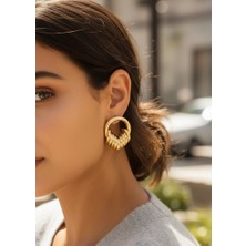 Oghamay Pirinç Gold Renk Halka Sarmal Model Vintage Kadın Küpe