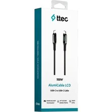 Ttec Alumicable LCD Usb-C - Usb-C 150CM 100W Pd 3.1 Örgü Hızlı Şarj ve Data Kablosu Siyah 2DK57S - Lyon Tech