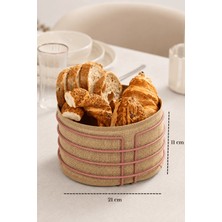 Edora Home Rose Yuvarlak Ekmek Sepeti Ekmeklik Sunum Sepeti Jüt Kumaşlı Çok Amaçlı Paslanmaz Metal