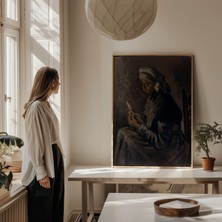 Pegziz Okuyan Köylü Kadın Tablosu | Çerçeveli Klasik Portre Sanat Poster Duvar Dekoru