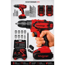 SCHUTZENGER T-21V Şarjlı Matkap Çift Akülü Bakır Sargı 27 Parça Setli Matkap Vidalama Metal Şanzıman S-Kırmızı